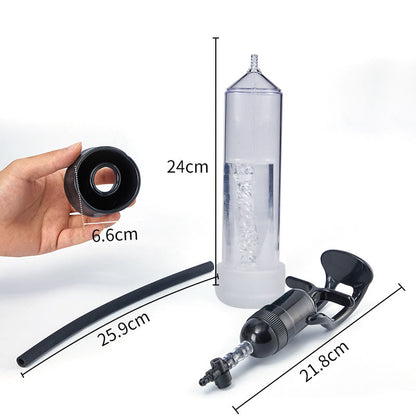 Efficient manual penis pump with 4 cock rings